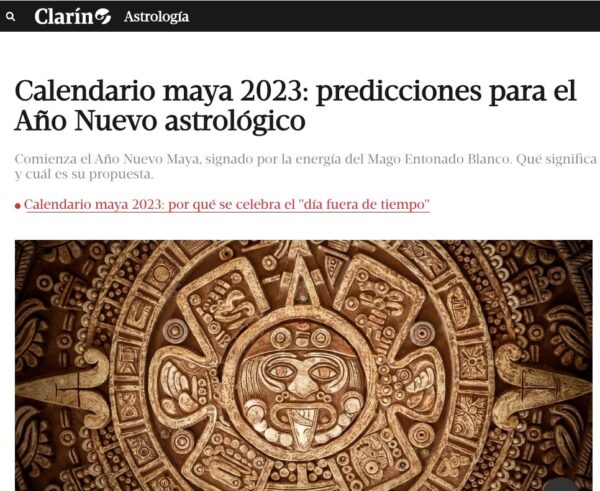 Nota de Clarín sobre predicciones del año nuevo astrológico maya 2023